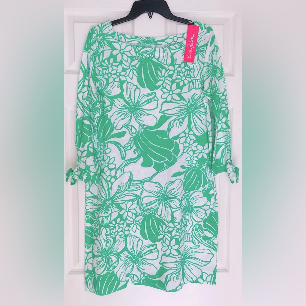 Lilly Pulitzer Dress Lidiya Boat Neck Spearmint Oversized Kiss My Tulips - Picture 3 of 12